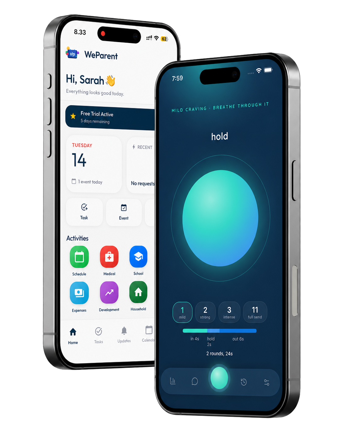 WeParent and Smokeless app screens