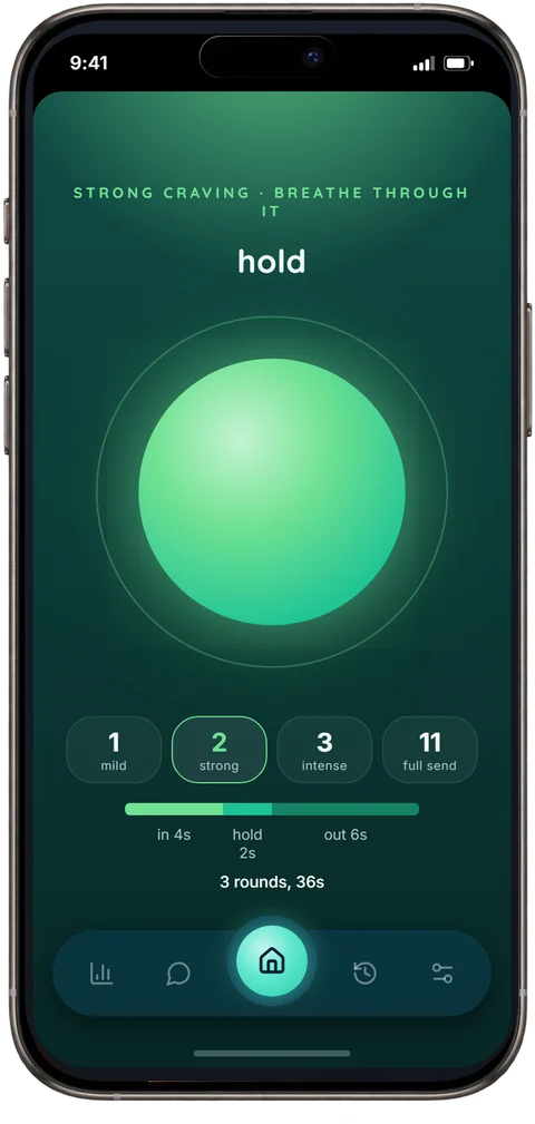 Strong craving: breathe through it, in green